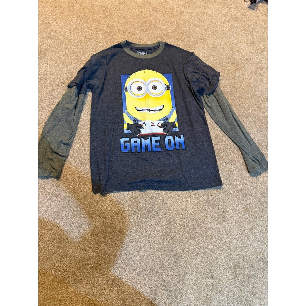 Big Boys Large Despicable Me Minions Long Sleeve T-shirt Bluish/Dark Gray & Gray
